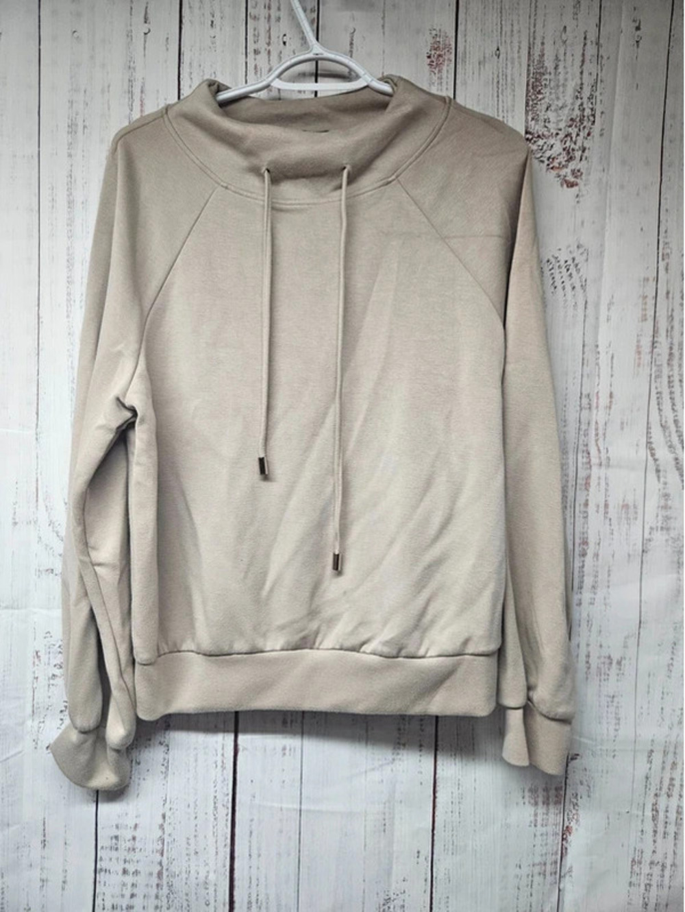 Automet Womens M Beige Cowl Neck Sweatshirt Pullover Drawstring Long-Sleeve